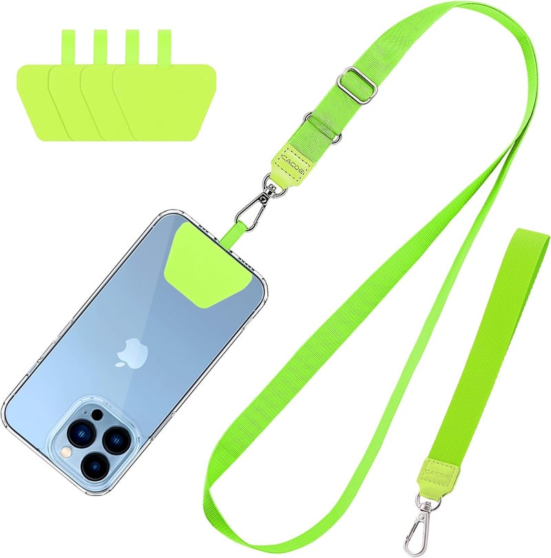 CACOE Phone Lanyard 2 Pcs-1 Pcs Adjustable Neck Strap,1 Pcs Wrist Strap,4 Pads,Universal Crossbody Multifuctional Cell Phone Lanyards Compatible with Most Smartphones(Green) - Image 1
